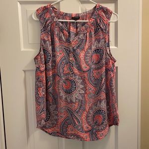 Talbots pink/navy paisley sleeveless blouse